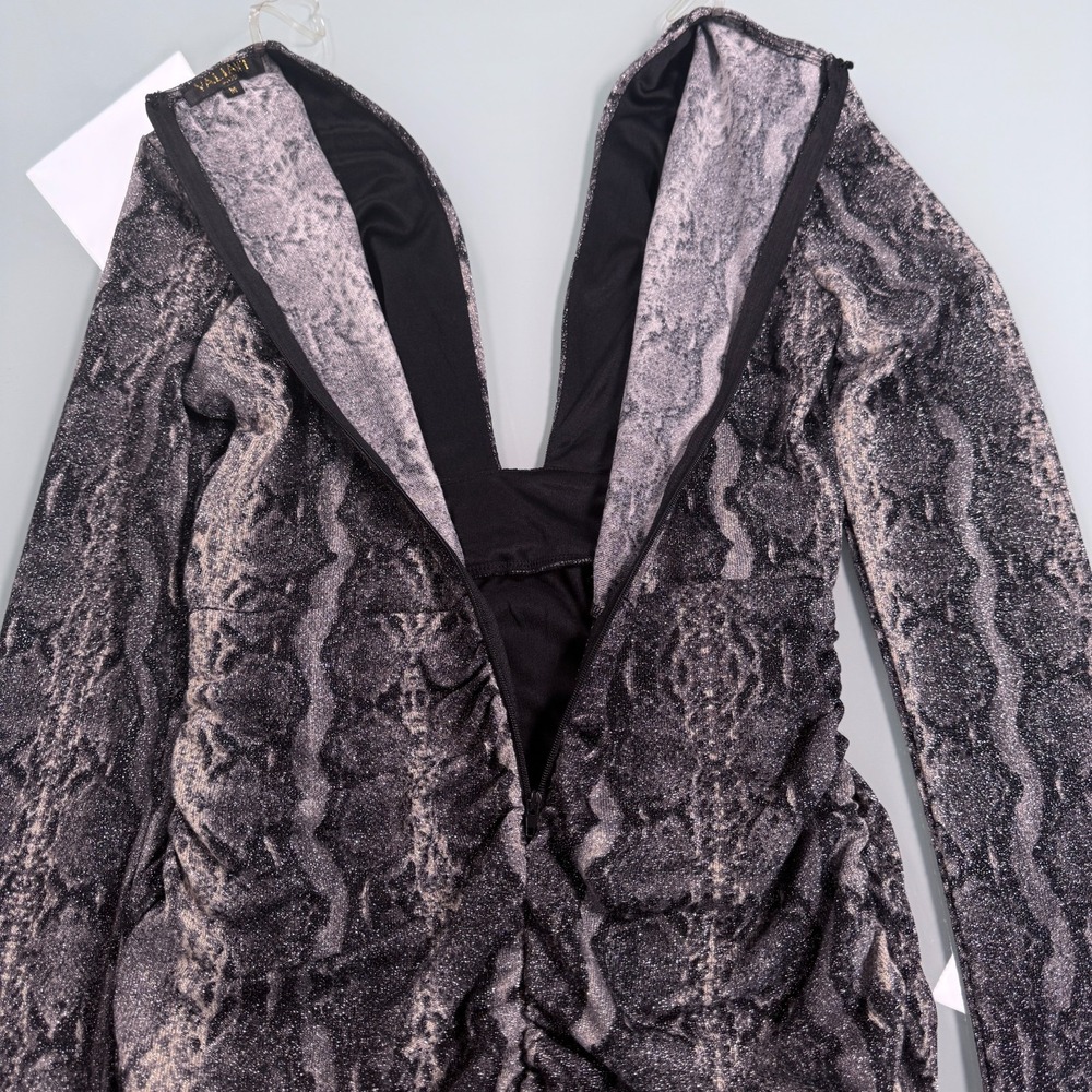 Valiant Paris Snake Print Ruched Bodycon Mini Dress Long Sleeve Gray - Sz Medium - Picture 3 of 16